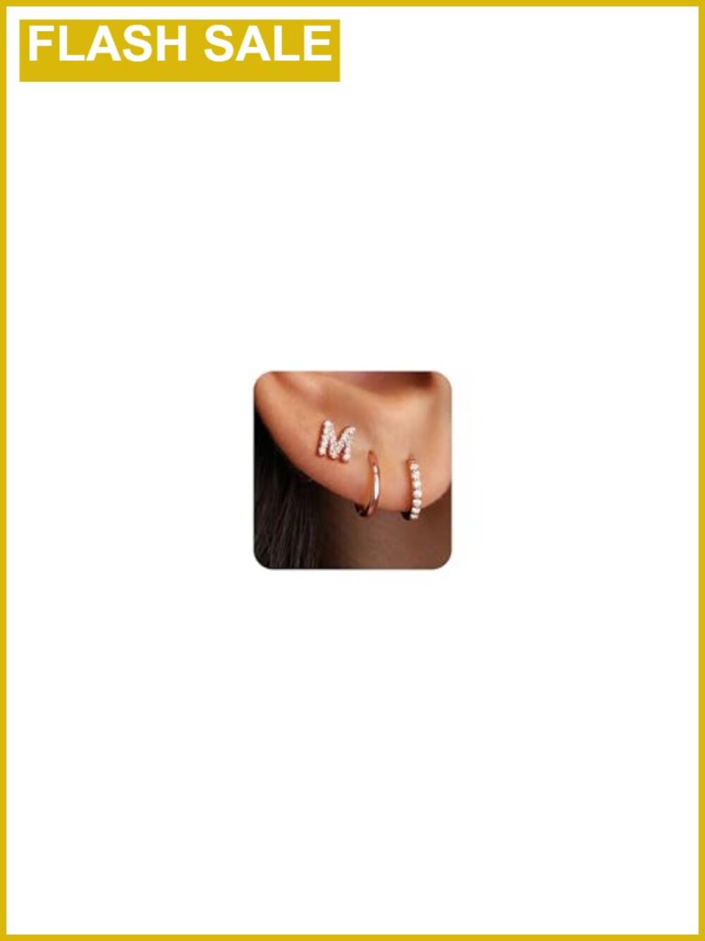 3 Pair Hypoallergenic Earring Set Brass 925 Silver Post CZ Initial Stud Hoop